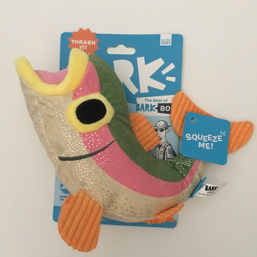 BARK Dog Toy Plush Squeeze Fish with Squeaker NEW